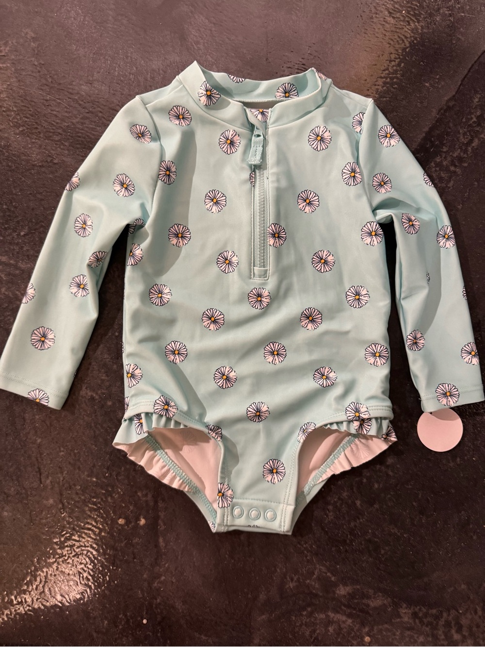 Kids Long-Sleeve Daisy Print One-Piece Swimsuit -12m